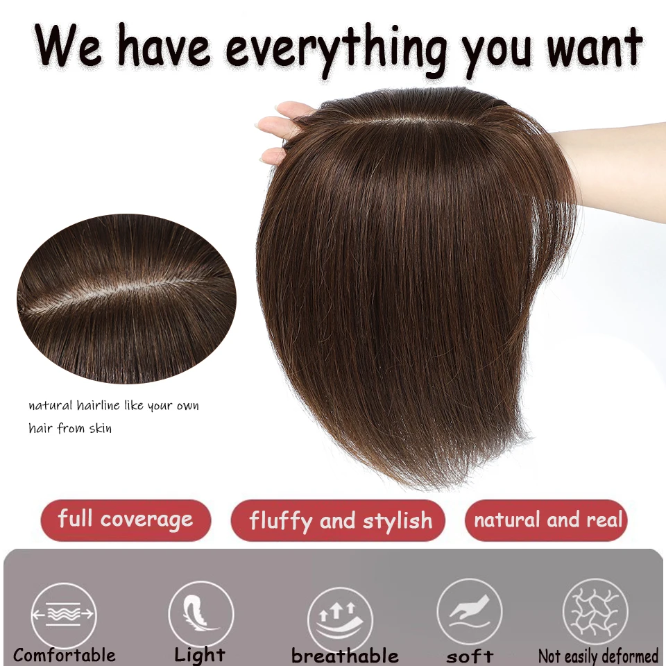 Dazzeal Topper Clip In Natural Human Hair Top Bangs Fringe Hair Pieces Middle Part Straight Extension Topper For Women Hair Loss