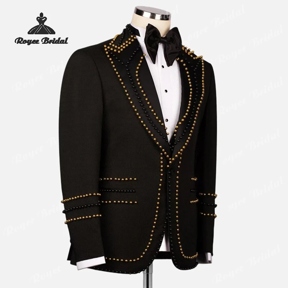 ビーズ付きツーピースシングルブレストメンズスーツ ウェディング2026 ピークラペルフォーマルイブニングスーツ カスタムメイド 男性用スーツ