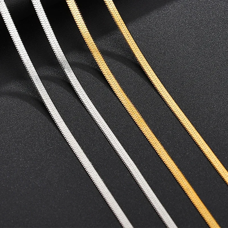 Mode unisexe Punk lame chaîne femmes collier 2/4/5mm largeur femmes plat couleur or en acier inoxydable chaîne collier femmes bijoux