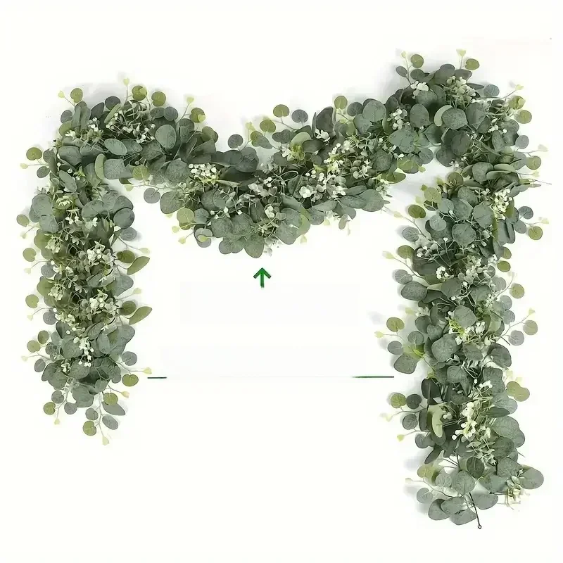 Weelderige 70,8" faux eucalyptus slinger met witte bloemen - perfect voor huis- en vakantiedecoratie, muurophanging, tuin- en feestacenten - afbeelding 2