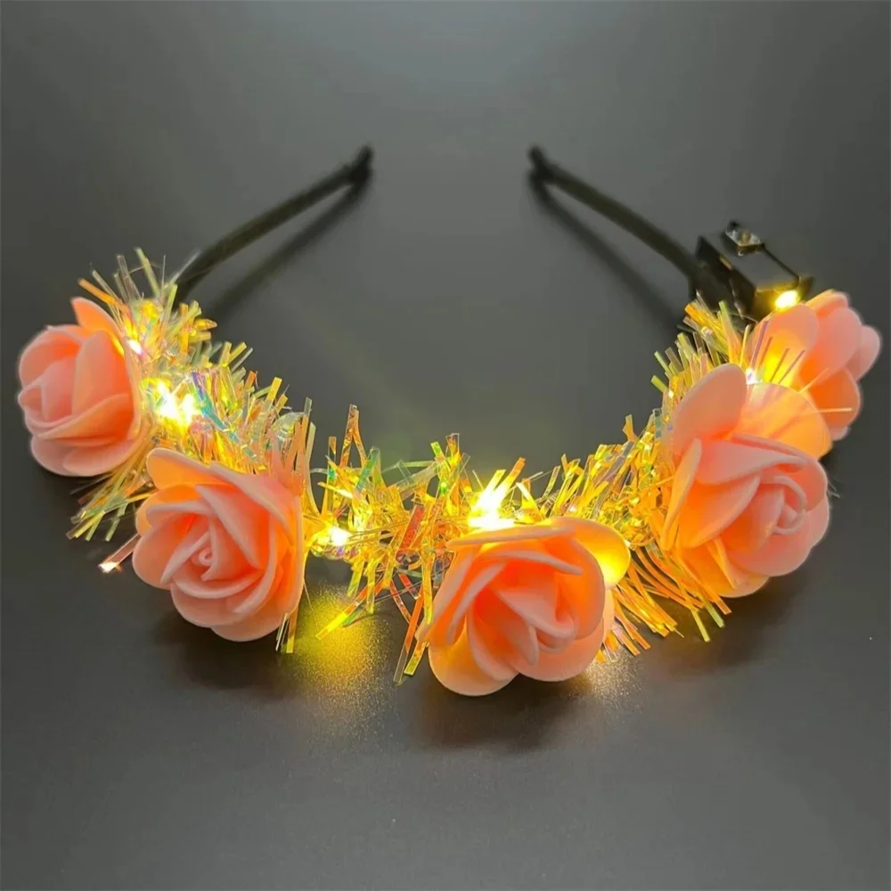 Bandeau de sauna à fleurs lumineuses pour femmes et filles, couronne de couronne à LED, cerceau de tête floral brillant, accessoires pour cheveux, mariage, fête d'anniversaire