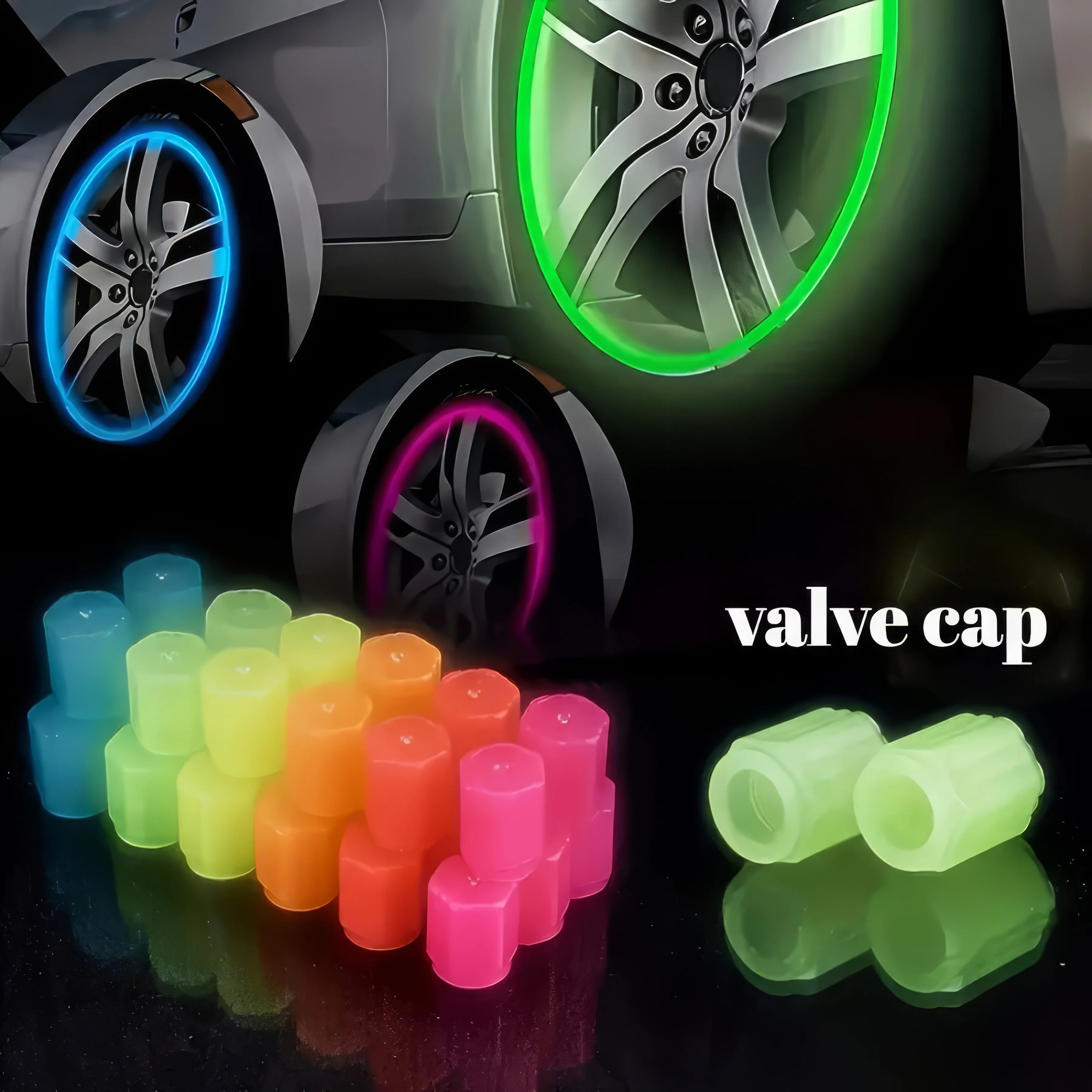 4/8/12 Luminous Tire Valve Caps, Green/blue/red, Sturdy Structure, Suitable for All Vehicle Models, Durable Car Valve Caps