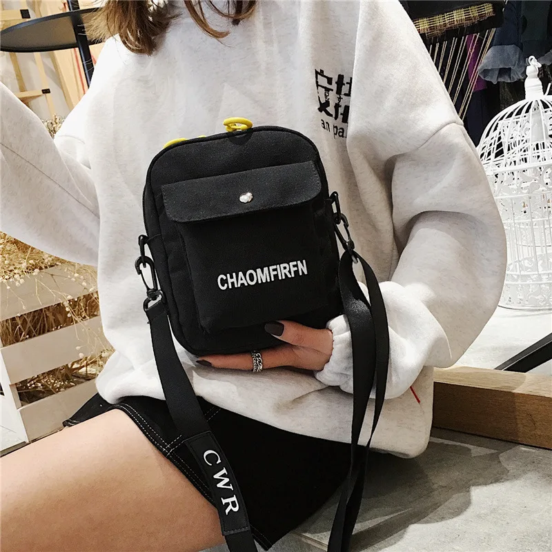 Yellow One Shoulder Crossbody Bag Casual Fashion Women Canvas Letter Bag