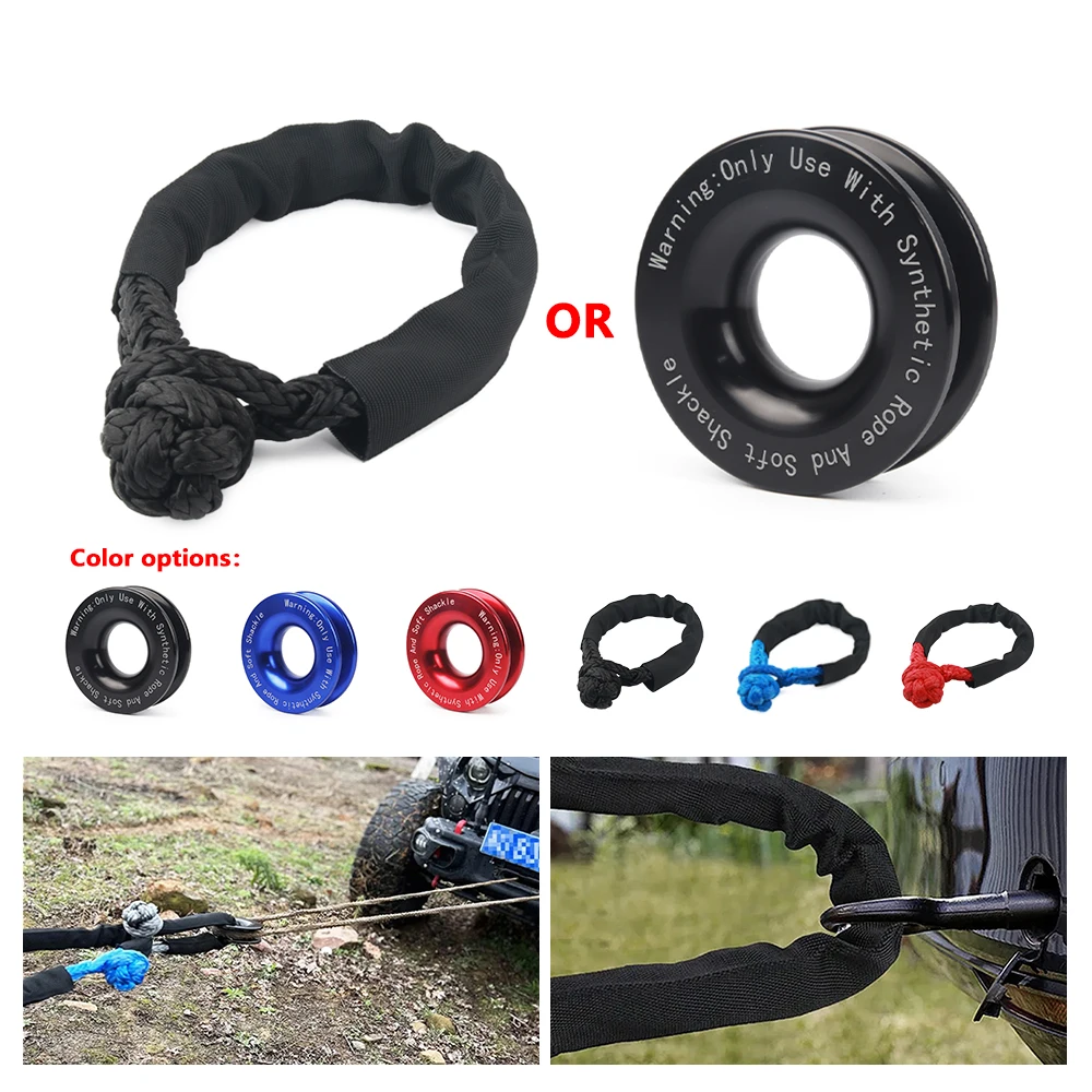 Manille souple synthétique de corde de treuil de 55000lb + jeu d'anneaux de récupération manilles robustes avec manchon de protection pour la récupération de véhicules de camion