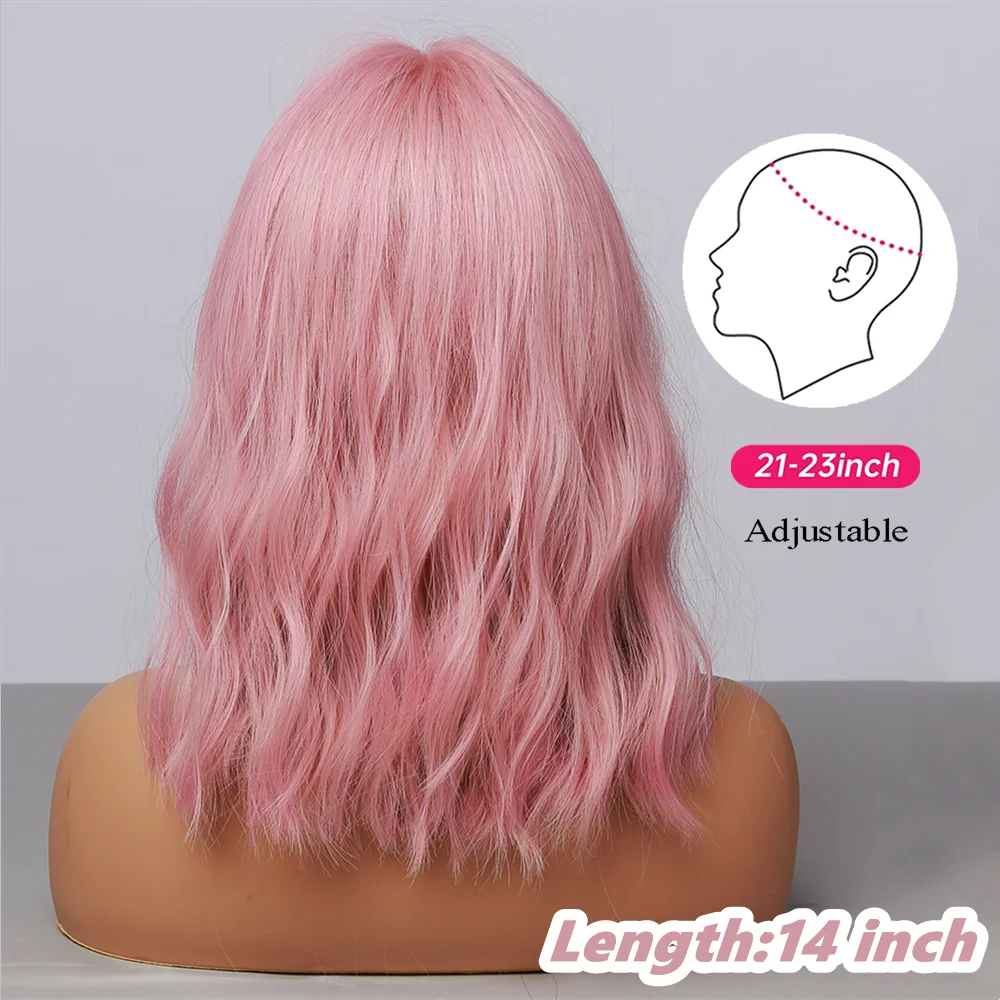 LOUIS FERRE Short Bob Purple Pink Wig for Women Pastel Wavy Wig With Air Bangs Medium Curly Wavy Cosplay Synthetic Colorful Wig