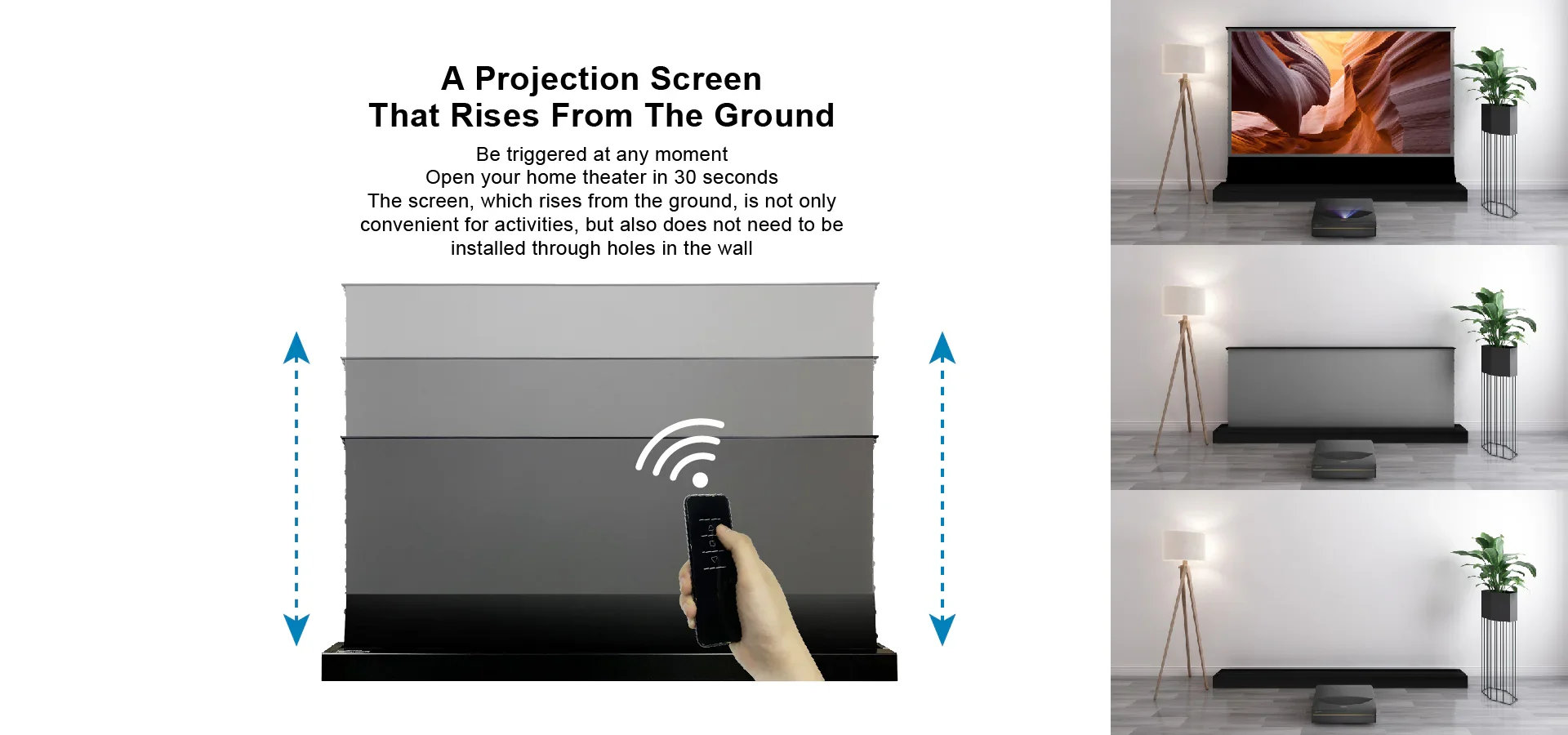 VIVIDSTORM S PRO 플러스 프리미엄 홈 시어터, 4K HD 전동 텐션 플로어 라이징, UST ALR 게임 영화 프로젝터 스크린, 130 인치