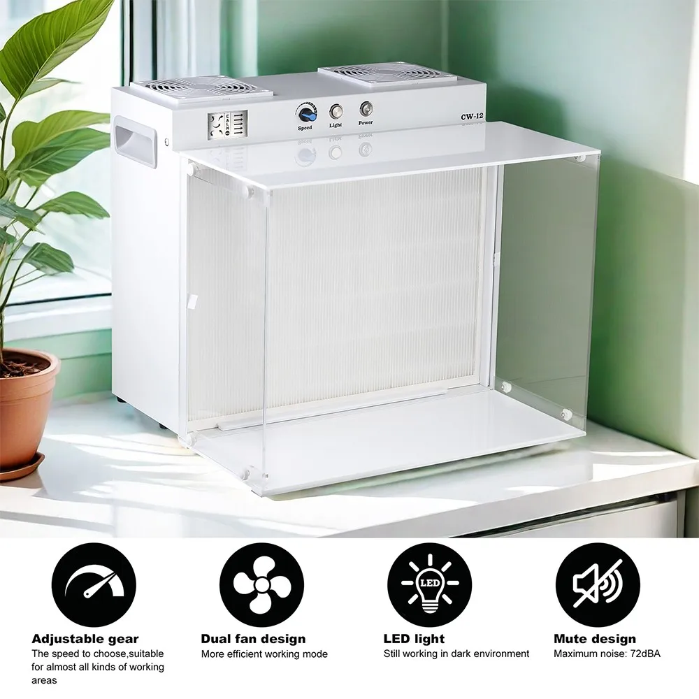 غطاء التدفق الصفحي LTQ VAPOR CW-12، وحدة فلتر مروحة صندوق التعليق 17 × 13 بوصة FFU للمختبر، غرفة الفطر، غرفة نظيفة، تتضمن فلتر HEAP مع فئة H12، وصندوق فلتر متكامل، وقابس الاتحاد الأوروبي