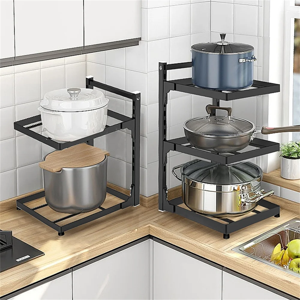 4 Layers Kitchen Sink Shelves Household Multi-Functional Pot And Pan Storage Racks Adjustable Carbon Steel Kitchen Organizer