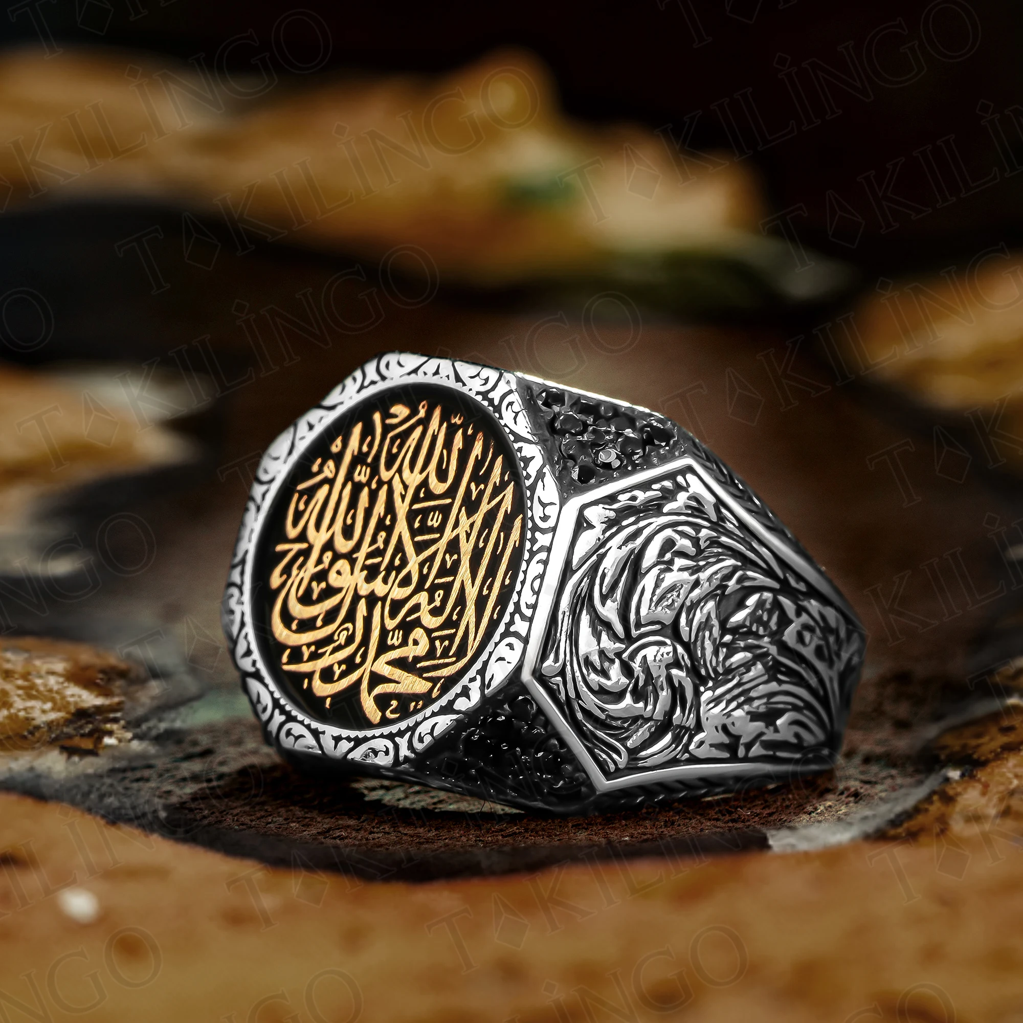 

925 Sterling Silver Vintage Looking Word Tawheed Written Islamic Men's Ring Muslim Religious Jewelry