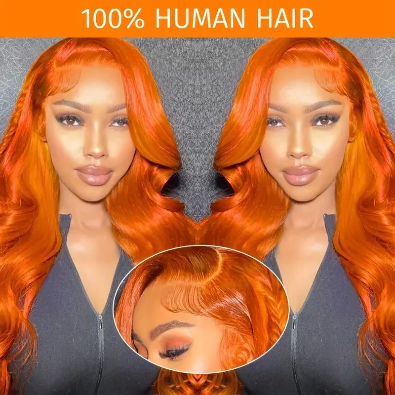 Perruques de cheveux humains avant en dentelle HD pour femmes, vague de corps, couleur orange, cosplay au choix, 13x6, 13x4, 30 po