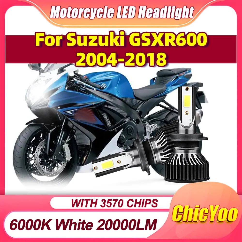 

2PCS H7 20000LM Motorcycle LED Headlight Canbus Moto Light 120W High Power 12V 6000K White CSP Chip For Suzuki GSXR600 2004-2018