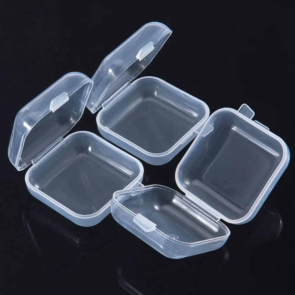 Mini Plastic Jewelry Storage Box Square Transparent Flip Portable Pill Container Jewelry Holder Packaging Earrings Display Case