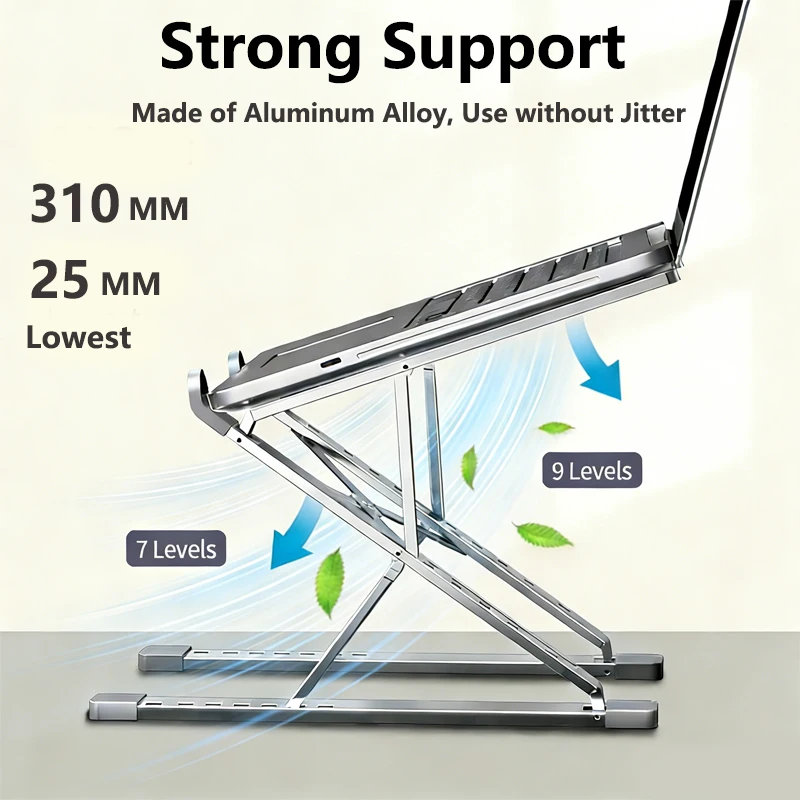 Suporte para Laptop Macbook, Ajustável e Dobrável, Suporte de Alumínio para Computador, Tablet e Notebook, Dissipação de Calor
