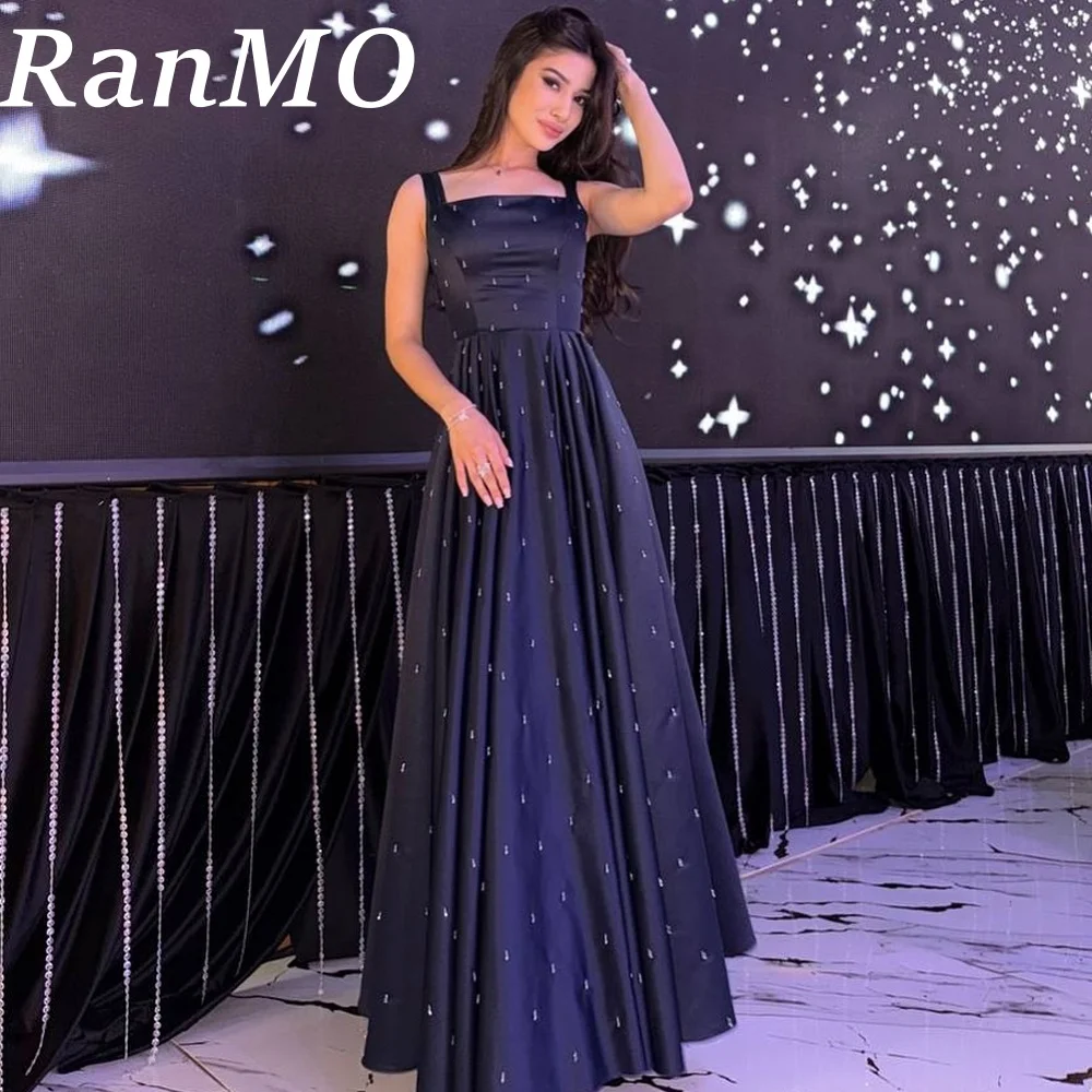 Ranmo Bead Saudi Dubai Mermaid Prom Dresses Satin Long spaghetti strap Sleeveless Long Vestidos De Fiesta Elegant Customized