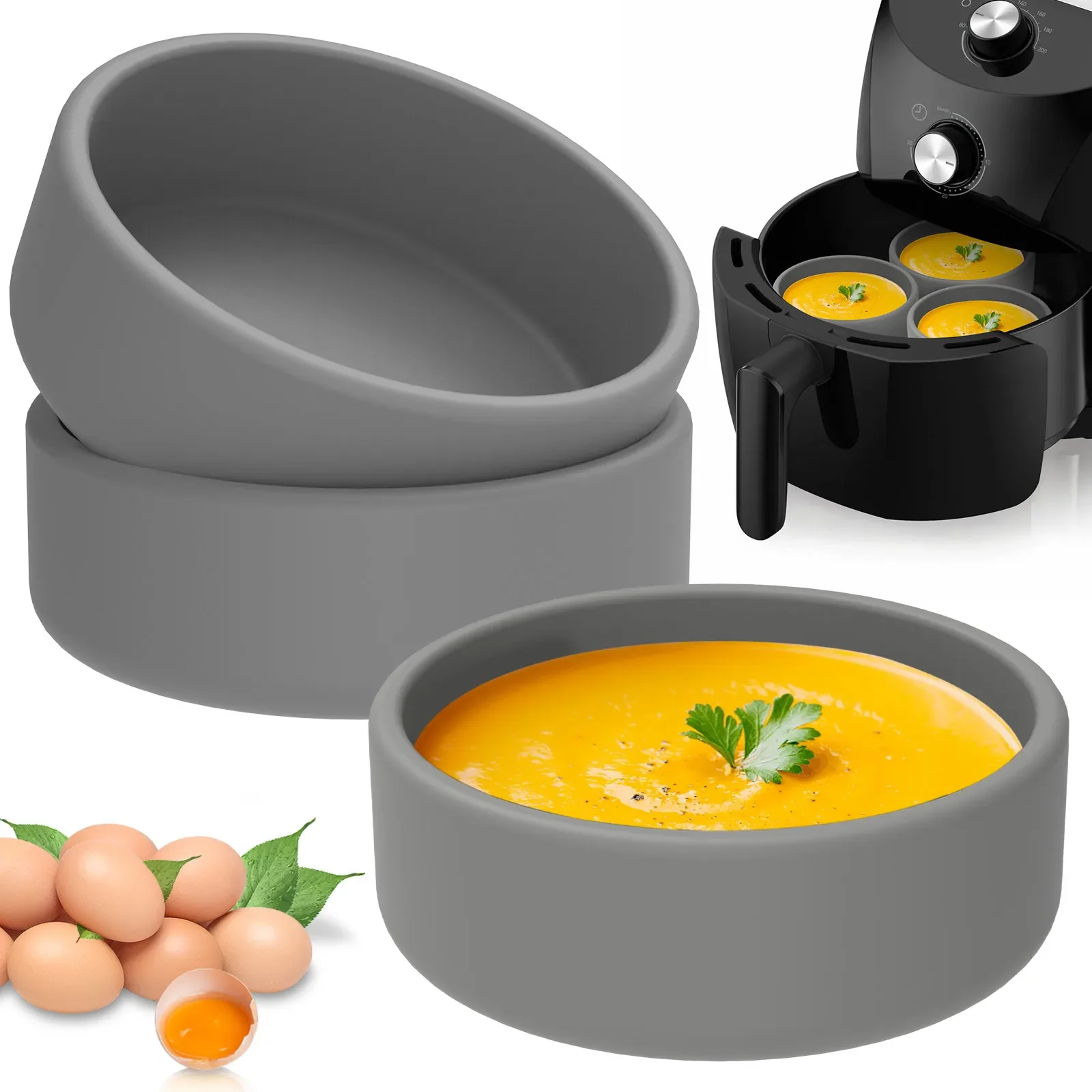 Moule à œufs en Silicone pour friteuse à Air, 3 pièces, braconnier à œufs, tasses antiadhésives, chaudière à œufs, tasse, cuiseur à micro-ondes, fabricant de morsure d'œufs pour four et cuisine