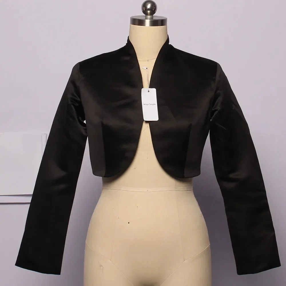 Mingli Tengda Black Stain Wedding Bolero Wraps Bridal Jacket Cape Long Sleeves Bridal Bolero Women Shawl Chest Coat Wedding Top — zdjęcie 2