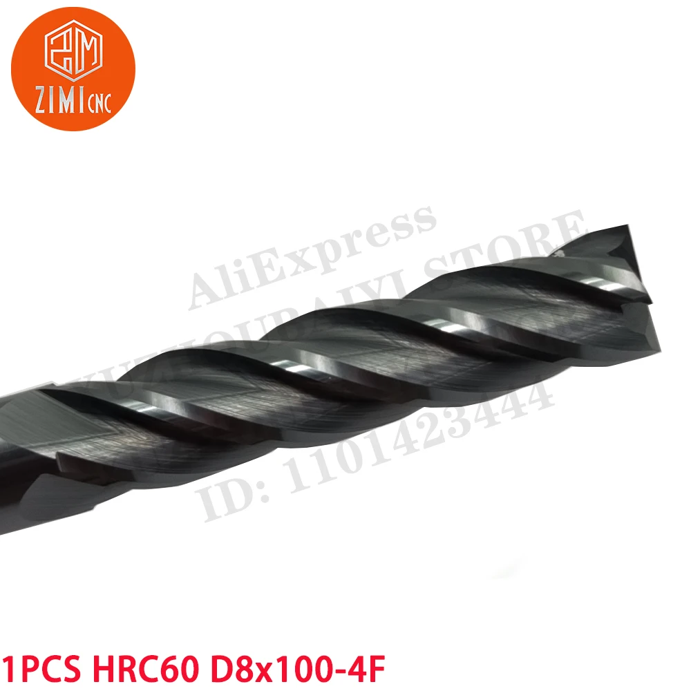 1PCS HRC60 D8X100-4F high speed steel end mill CNC tool indexable milling cutter tool HRC60 D8X100-4F metal lathe cutting tools