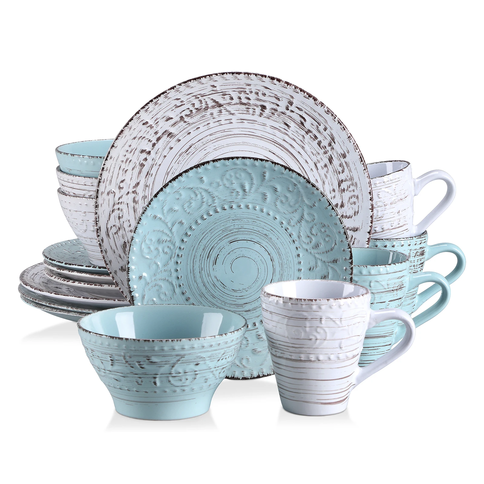 Vancasso VINE 16/32/48 Stoneware Dinnerware Set with Dinner Plate,Dessert Plate,Bowl,Mug Tableware Set Service for 4/8/12 Person