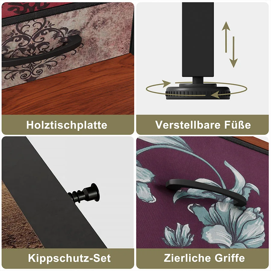 طاولة تزيين Anajqaqia 109.2x28x97.3 سم، خزانة تخزين قماشية مع شحن USB، مع إضاءة LED و13 درجًا #5