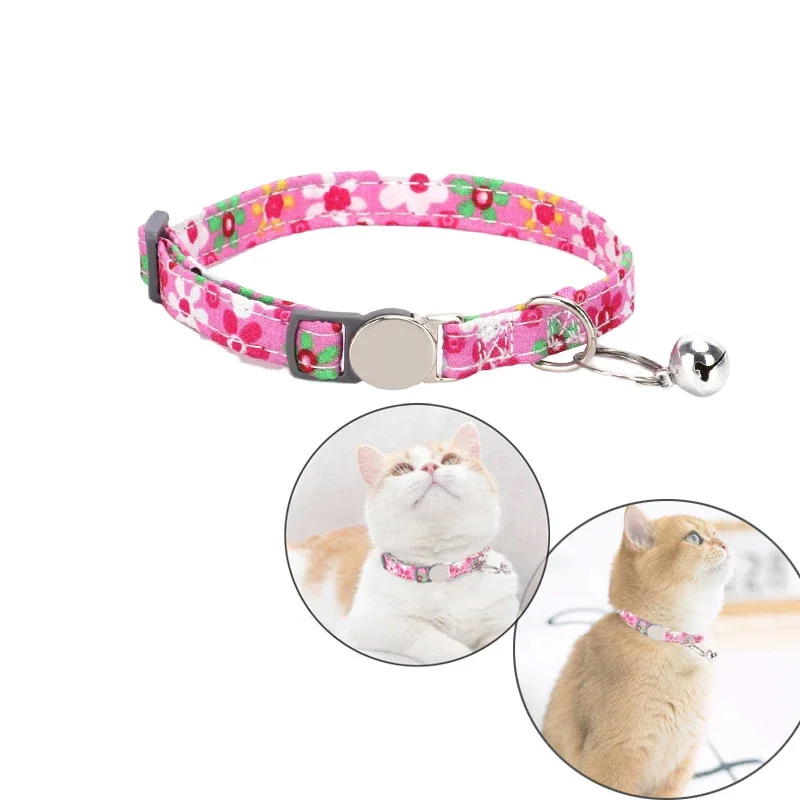 Spersonalizowana obroża dla kota Quick Release Kitten Cats Collars Cute Print Nylon Pet Necklace With Bell Regulated for Cats Puppy Pink — zdjęcie 2