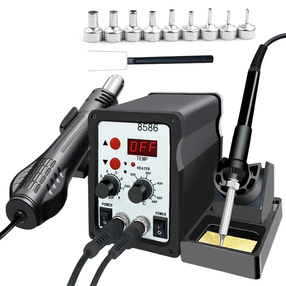 8586 Soldering Station 2 In 1 Digital ESD Hot Air Blower Heat Gun Welding Solder Iron SMD Desoldering Rework Station Tool