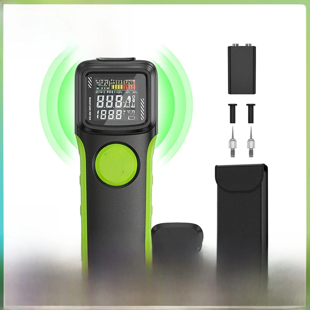 Huepar M03 humidimètre numérique pour bois broche et sans broche détecteur de fuite d'eau 2 en 1 9 Types testeur d'humidité du bois avec rétro-éclairage LCD