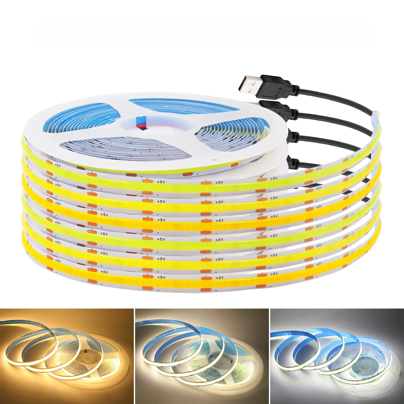 5V USB/DC/2Pin LED COB Streifen Selbstklebende Flexible TV Hintergrund Beleuchtung Band 3000K/6000K 1-5m LED String Licht Wohnkultur