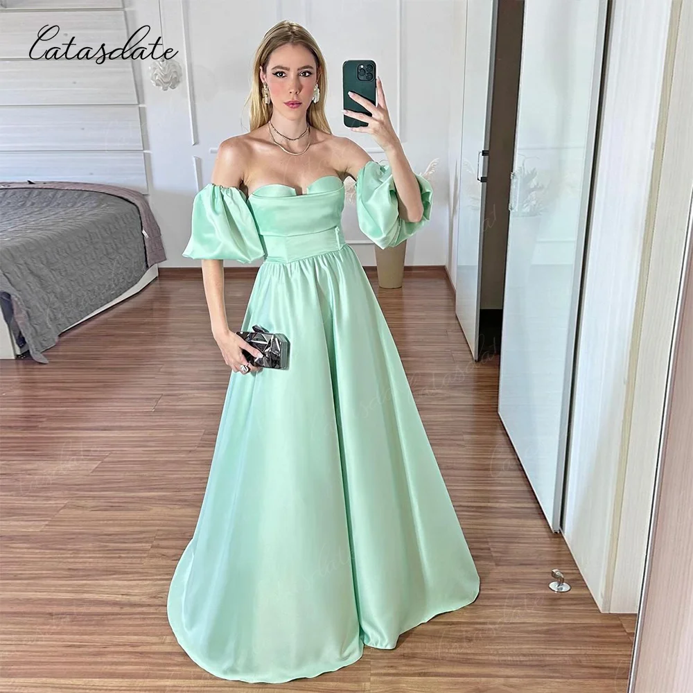 Catasdate Long Evening Dress with Separate Sleeves Elegant Party Dress for Women Formal Occasion Dresses vestidos de noche