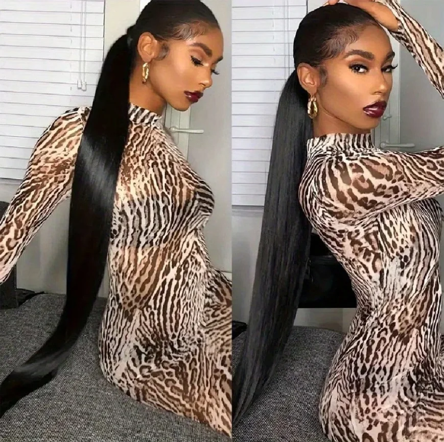 40‑42 Inch Ultra Long Bone Straight Human Hair Wig, Glueless Invisible Design 13x4 13x6 HD Transparent Lace Frontal Unit, Natural Sleek Smooth Straight Hair Pre Plucked Hairline For Black Females Daily Wear