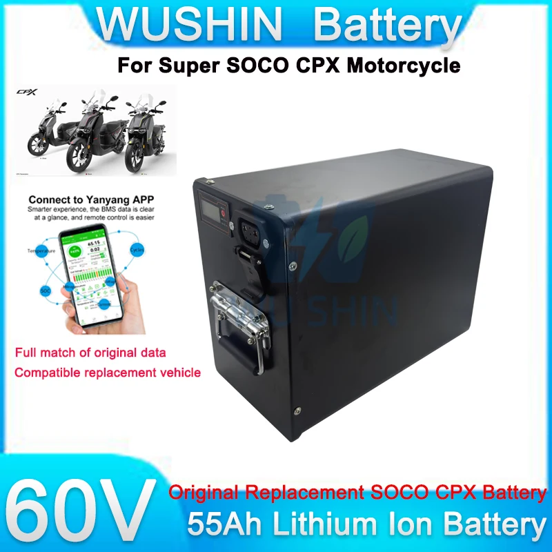 Lithium 21700 60V 55Ah Lithium Battery Pack 150A BMS Customized Replacement for Super SOCO CPX Scooter & Motorcycle with Charger