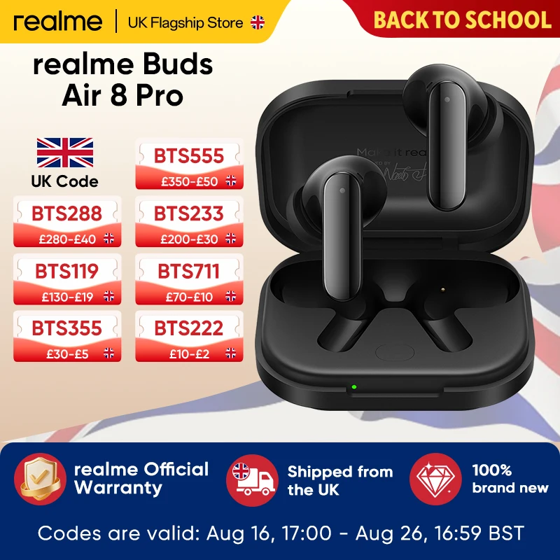 realme Buds Air 8 Pro ANC 55dB Adaptive Noise Cancellation Transparency Mode Bluetooth 6.1 IP55
