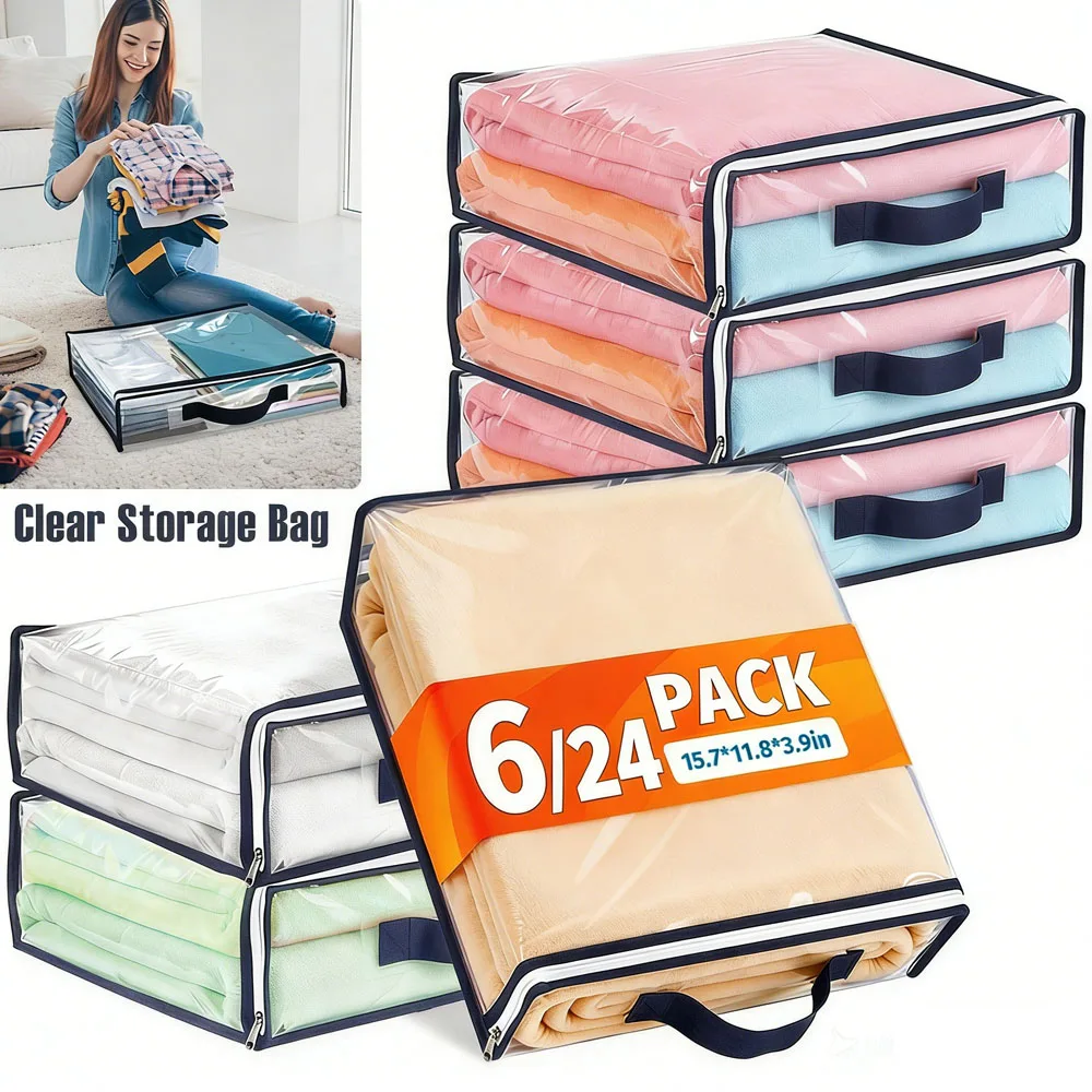 6/24 Stück transparente Aufbewahrungsbeutel aus PVC, staubdicht, Bettlaken-Organizer-Taschen mit Reißverschluss, wasserdichte transparente Tasche für Decken, Bettlaken