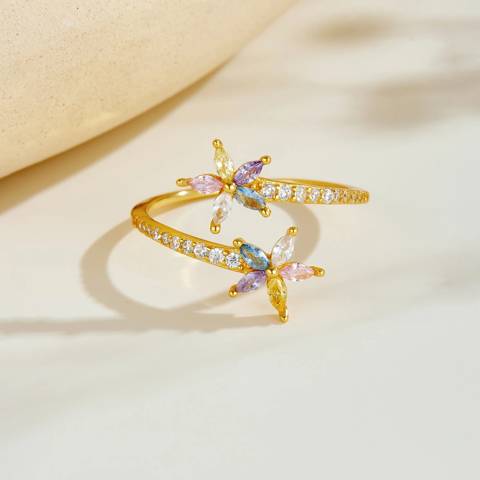 VEWANT 925 Sterling Silver Colorful CZ Zircon Flower Adjustable Open Ring 2025 Fine Fashion Party Daily Women Jewelry Gift