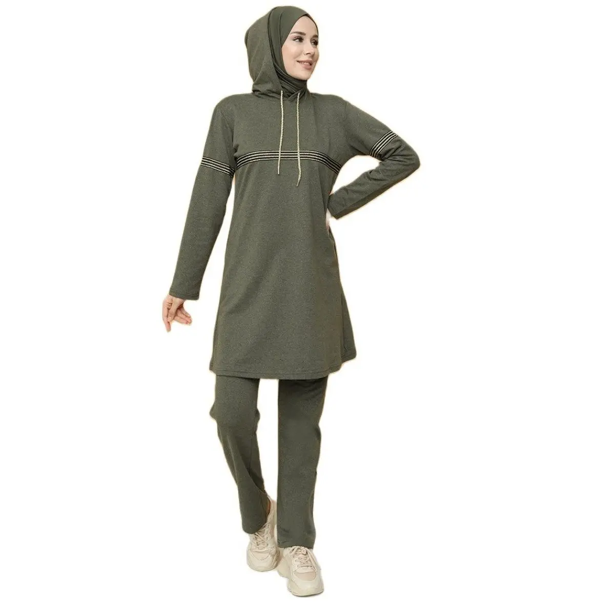 Women Tracksuit Set Hooded  Rope  Detail  Unlined  Long  Sleeve  Seasonal  Summer  Women  Hijab Clothing Muslim Fashion Stylish