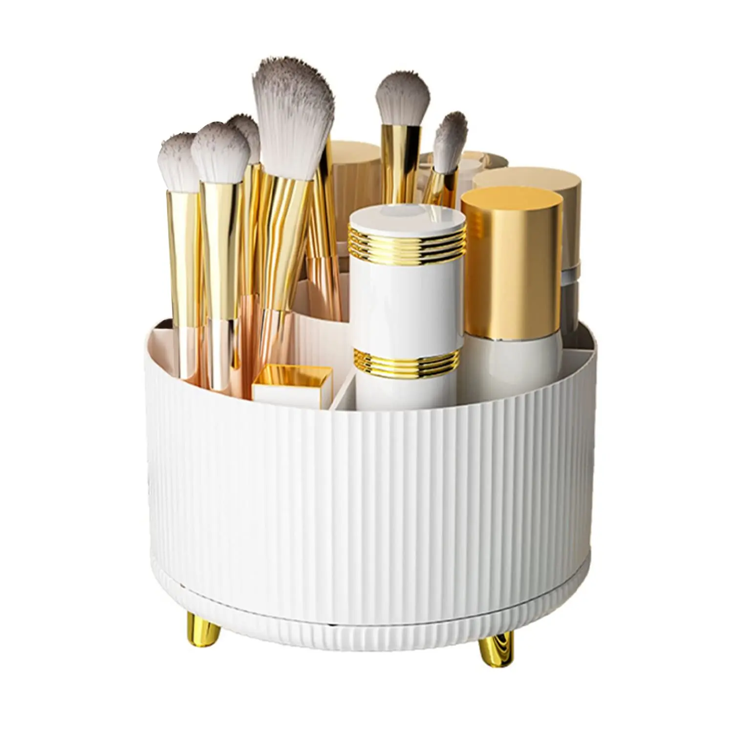 Stylish 5 Slot Makeup Brush Holder Organizer 360° Rotating Makeup Brush Organizer for Dresser Desktop Bathroom Office Storage