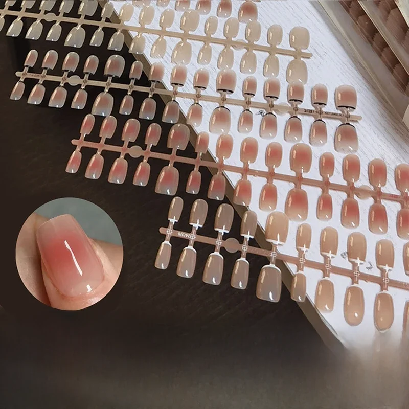 30Pcs Francuskie gradientowe krótkie paznokcie baletowe Proste sztuczne paznokcie w kolorze nude Trumna Fałszywe paznokcie Naciśnij na paznokcie Pełne paznokcie — zdjęcie 2