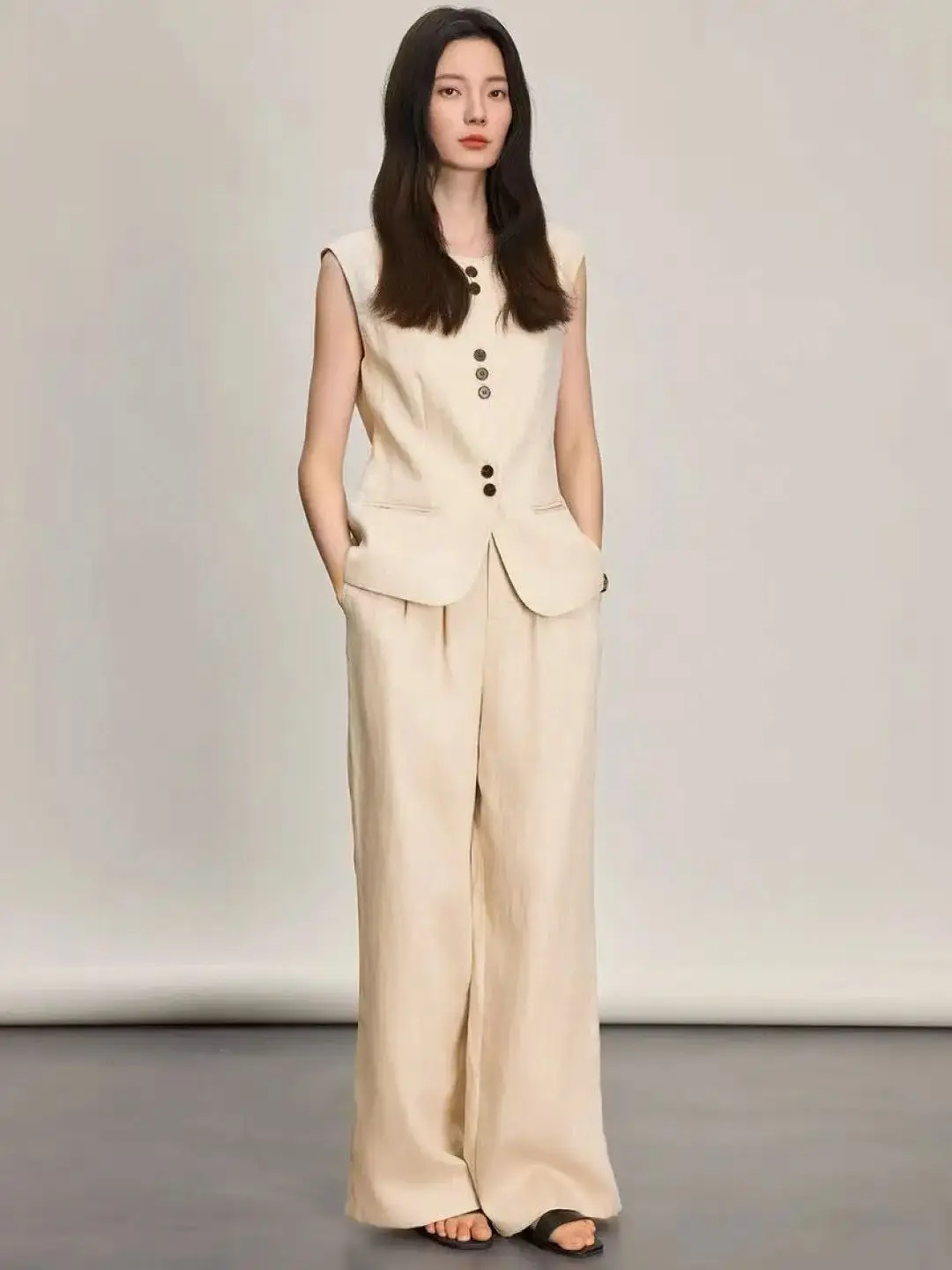 

2025 summer collection women's fashionable linen vest pants set