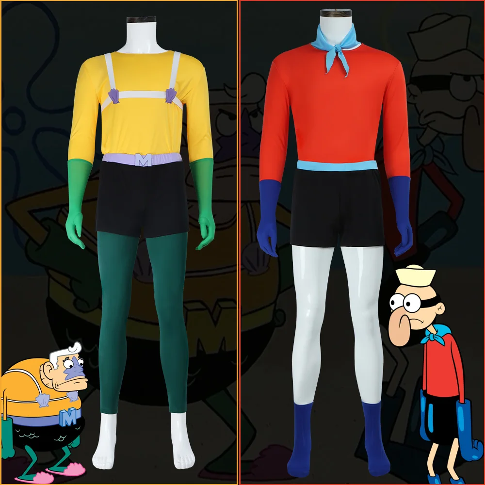 

Mermaid Man Cosplay Costume Barnacle Boy Outfit Set Spongebob Superhero Cosplay Adult Men's Funny costumes For Halloween Suit