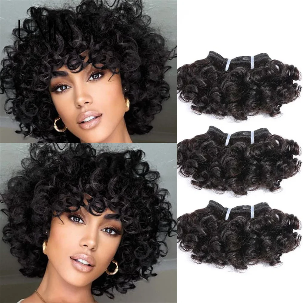 

Peruvian Bouncy Curly Hair Bundles 3/6/9pcs 6inch Short Length Remy Human Hair Bundles 6PCS Can Make a Wig Double Drown Natural