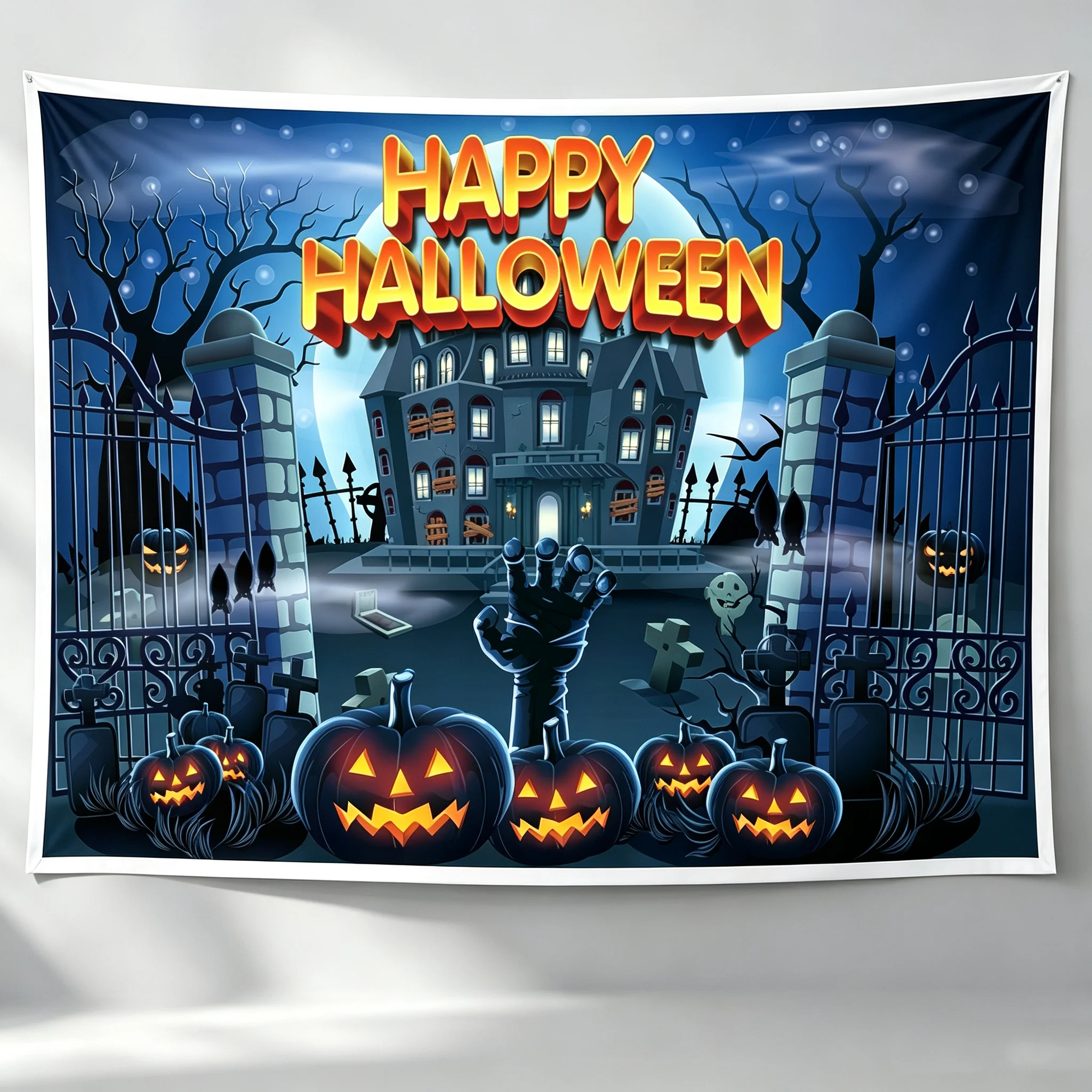 Happy Halloween Foto Achtergrond 70,87×43,31 inch Enge Halloween Nacht Fotografie Achtergrond Volle Maan Kasteel Vleermuis Pompoen Lantaarn Halloween Party Achtergrond Kinderen Volwassenen Artistiek