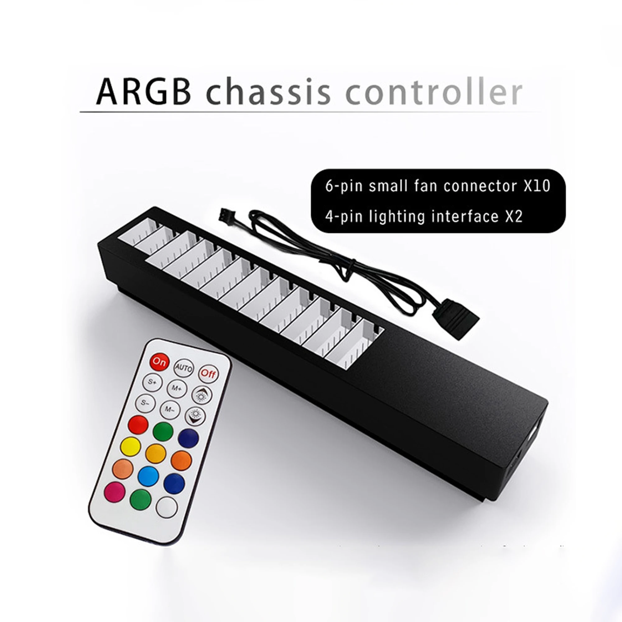 

Контроллер RGB-вентиляторов, пульт дистанционного управления, 10-канальные вентиляторы, 2-канальные световые ленты, 4-контактный ПК-хаб с эффектом синхронизации цветов — без батареи