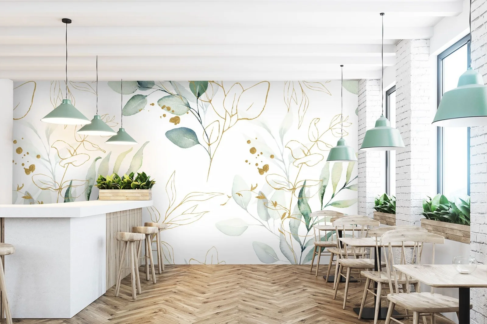 

Eucalyptus Leaf Pattern Wallpaper Mural, Tropical Fresh Leaves Removable Wallpaper