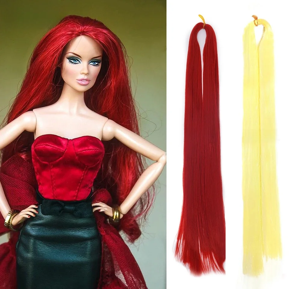 Czerwony żółty BJD Doll mleczne jedwabne włosy 1/3 1/4 1/6 akcesoria dla lalek syntetyczne włókno nylonowe peruka dla lalki Reboot materiał — zdjęcie 2