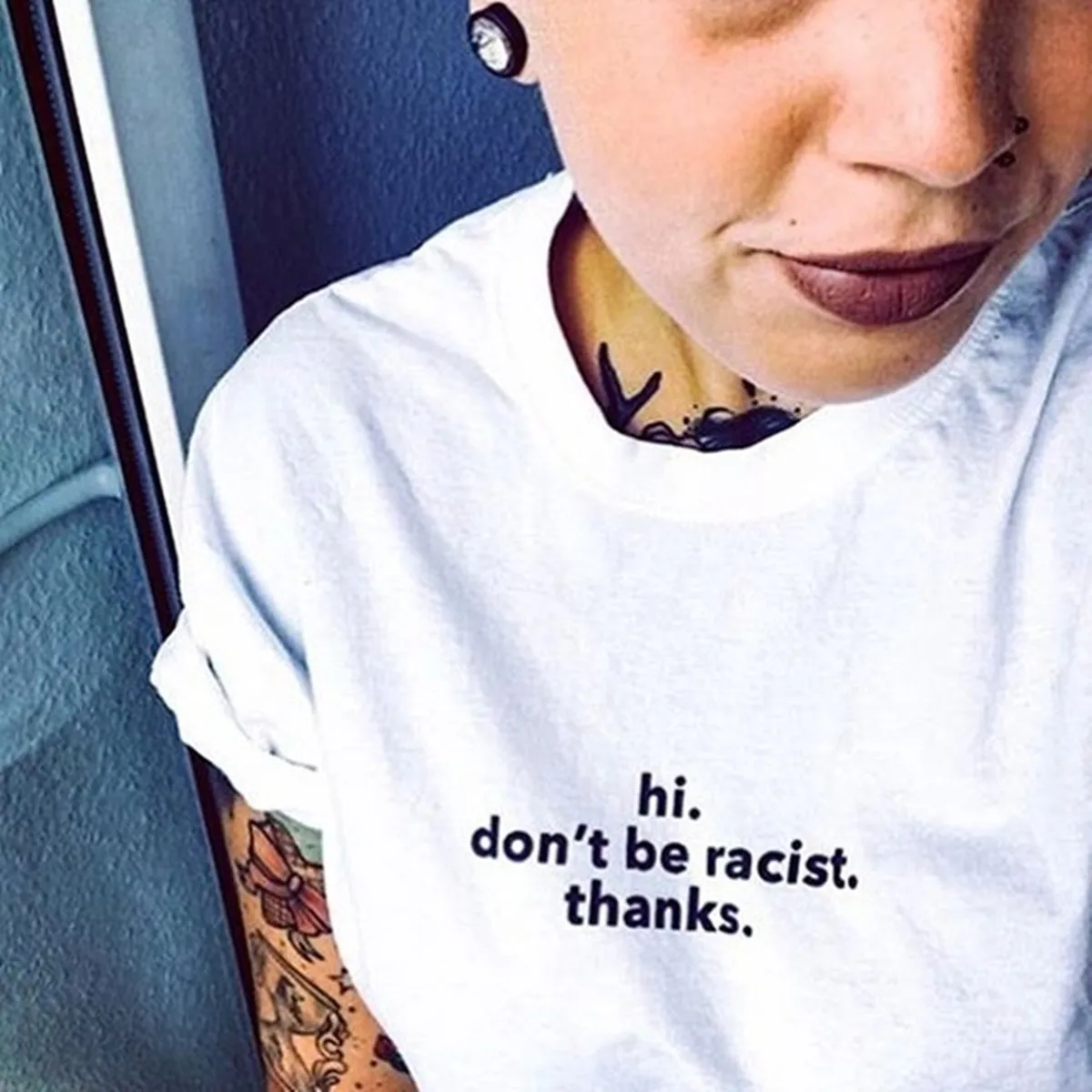 Hi Don't Be Racist Thanks Summer Casual Slogan T-Shirt Unisex Tumblr Fashion Anti Racism Tee Tops INS Style