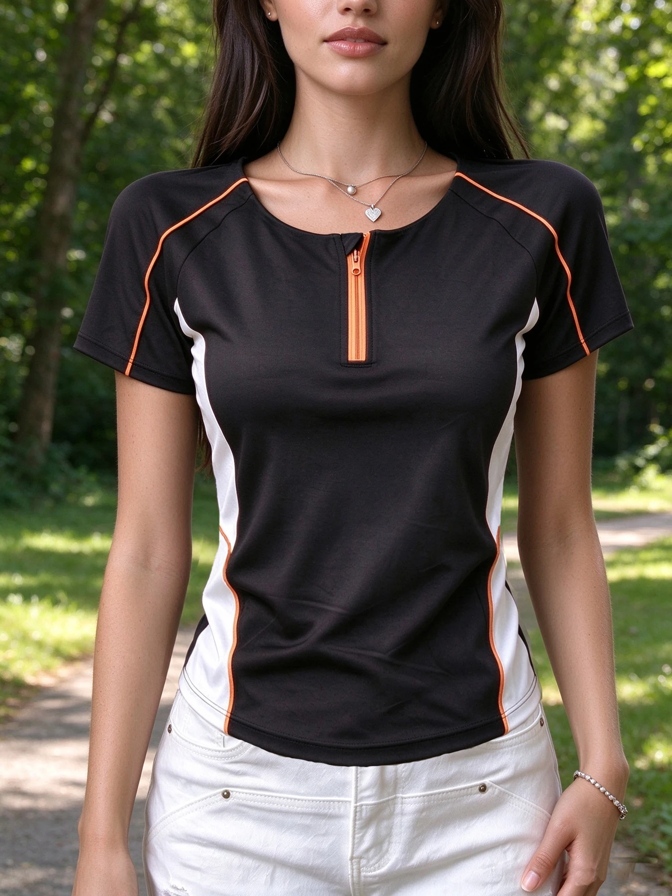 Women Outdoor Sports T Shirt Half Zipper Color Block Raglan Short Sleeve Breathable Slim Workout Cycling Running Active Top
