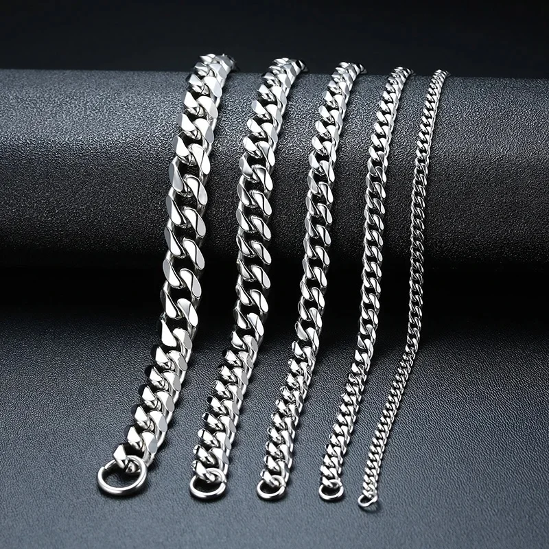 Vnox Wolesale 3-11mm Chunky Miami Curb Chain Bransoletka dla mężczyzn, kubański łańcuszek ze stali nierdzewnej Opaska na nadgarstek Classic Punk Heavy — zdjęcie 2