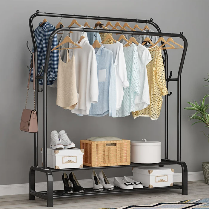 Durable Y-Z-Wed Iron Two-Pair Stand Hanger Hanger Hanger 1100 storage shelf for bedroom living room storage rack for clothes with steel hangers