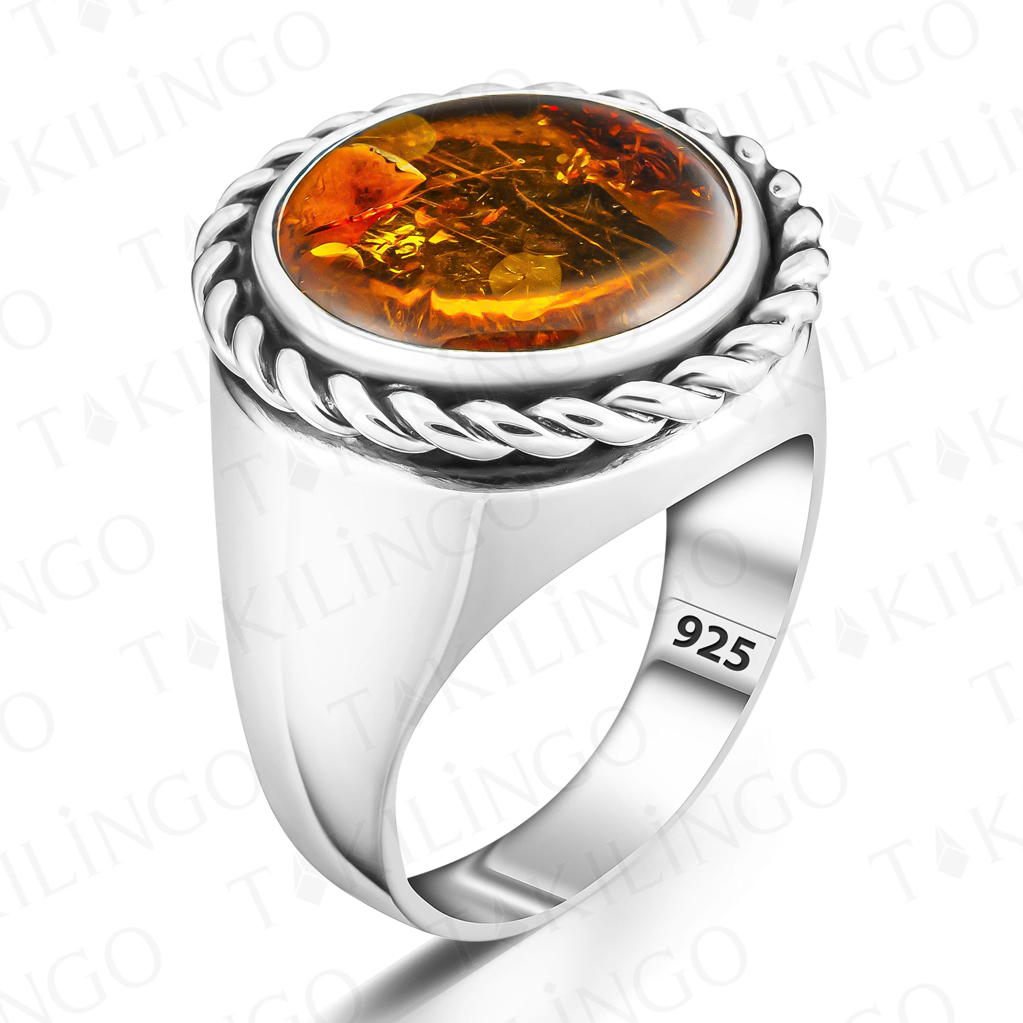 Elegant Design Solid 925 Sterling Silver Mens Amber Signet Ring, Round Honey Original Amber Gemstone Unique Signet Ring For Men