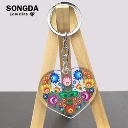 Polish Folk Art Pattern Keychain Colorful Bouquets Folkloric Style Acrylic Double-sided Key Ring Key Holder Fashion Bag Pendant