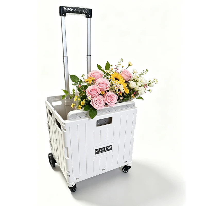 Foldable Utility Cart Folding Portable Rolling Crate Handcart Shopping Trolley Wheel Box with Lid Wear-Resistant Noiseless 360°Rotate Wheel for Travel Shopping Moving Storage Office Use